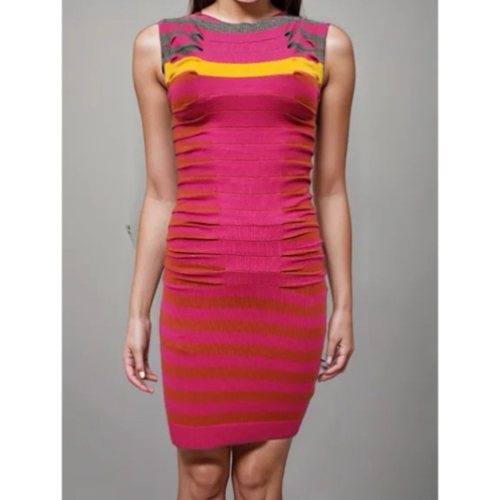 Ted Baker Colorful Striped Sleeveless Bodycon Dress Fun Barbie Feminine